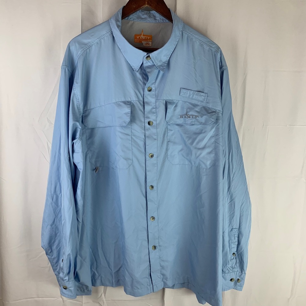 Habit Fishing Shirt Mens 2XL Powder Blue Long Sleeve Solar Factor UV Protection‎